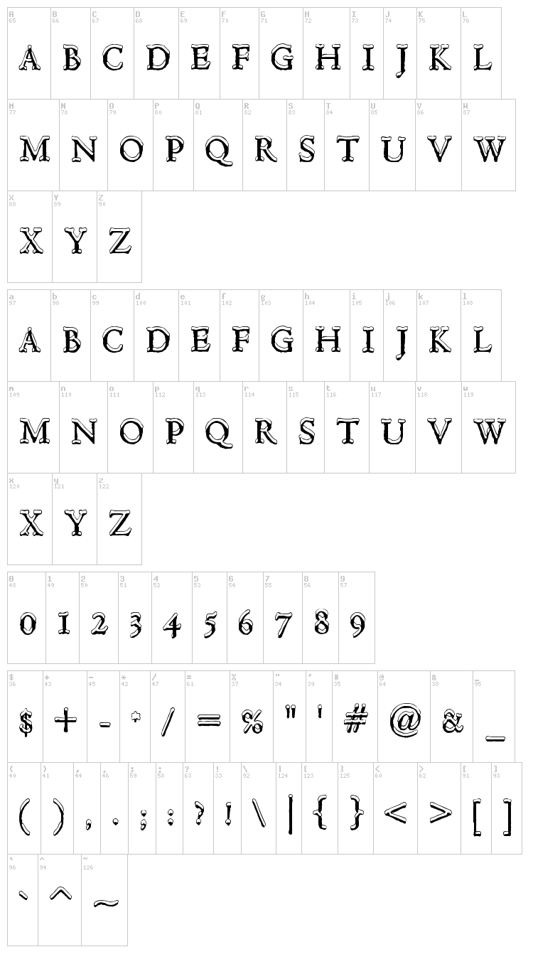 Hultog Snowdrift font map